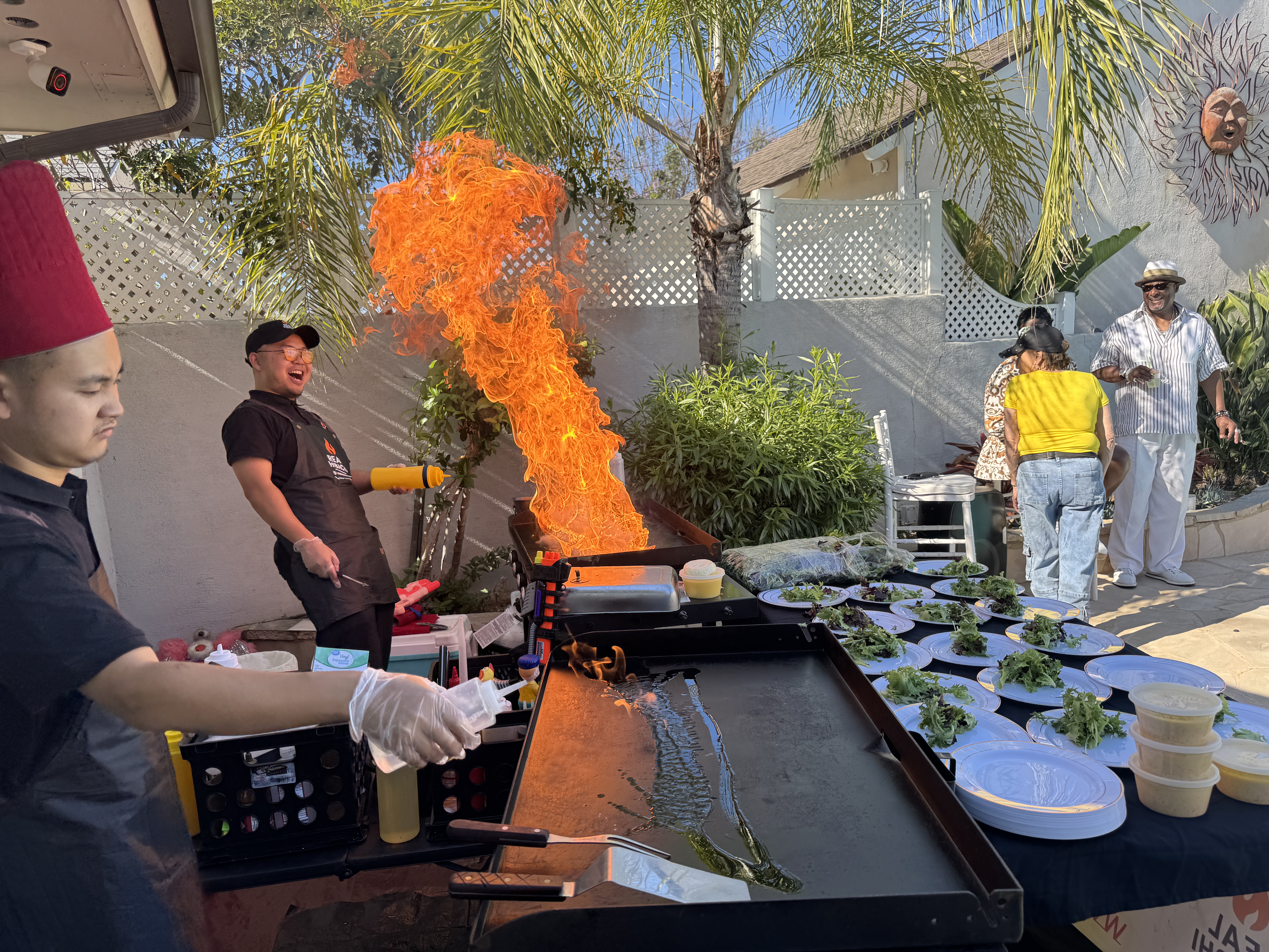 Hibachi chef and grill setup for an at-home party in Los Angeles